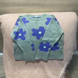 GAP Green and Purple Sweater with Floral Design